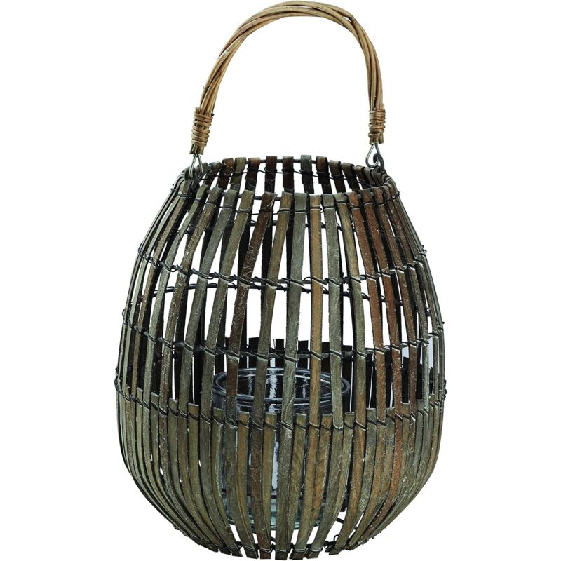 foto del prodotto king home lanterna bamboo grey c bicchiere 26x40h cm