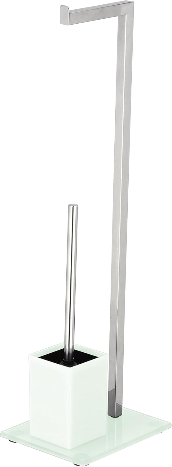 foto del prodotto king home piantana multifunzione in acciaio, base in vetro temperato bianca 22x18x70,5h cm