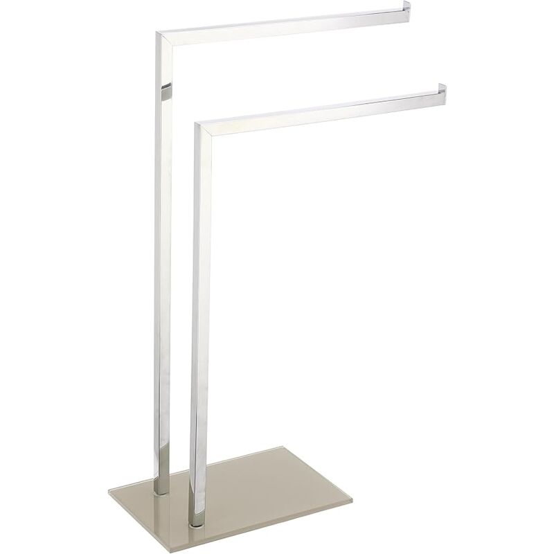 foto del prodotto king home piantana portasciugamani 2 bracci in acciaio, base in vetro temperato grigio tortora 45x20x69h cm