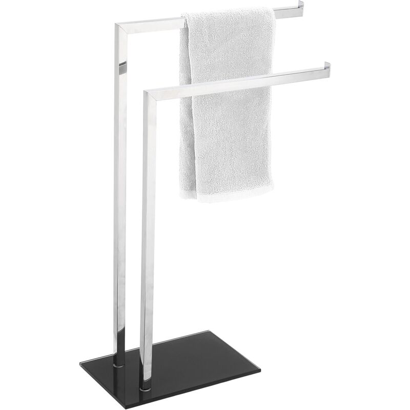 foto del prodotto king home piantana portasciugamani 2 bracci in acciaio, base in vetro temperato nera 45x20x69h cm