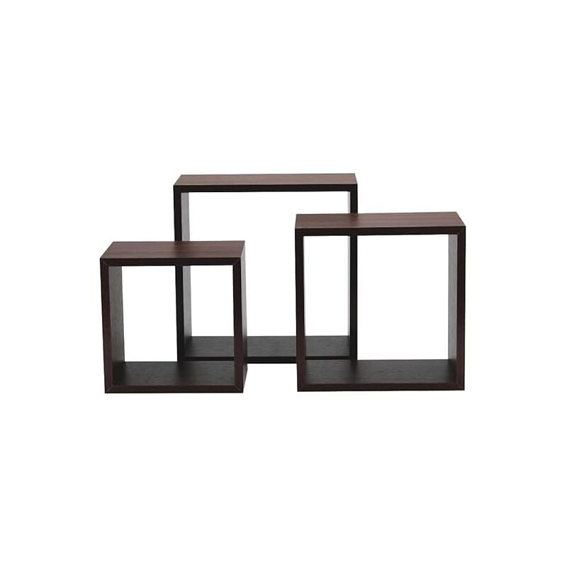 foto del prodotto king home set 3 pz cm 25x25x16 30x30x16 35x35x16 mensola squadrata in mdf wenge cartone da 2 pezzi