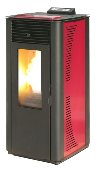 foto del prodotto king stufa a pellet king 14 idro, bordeaux, 14 kw n, termostufa con rivestimento in acciaio e top in maiolica