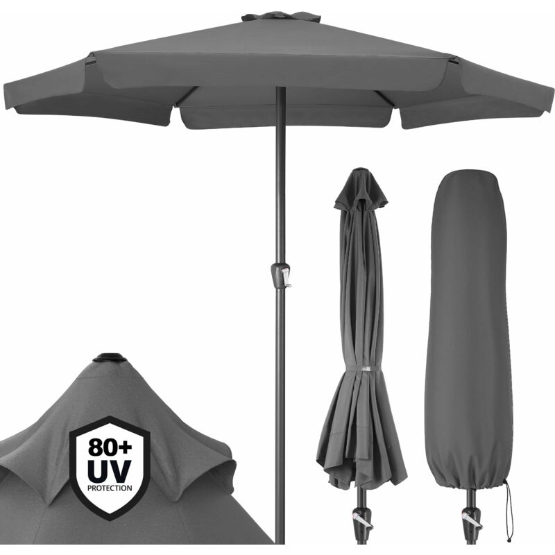 foto del prodotto kingsleeve ombrellone 330 cm con manovella protezione uv 80 copertura protettiva alluminio grande rotondo balcone terrazzo giardino grigio scuro