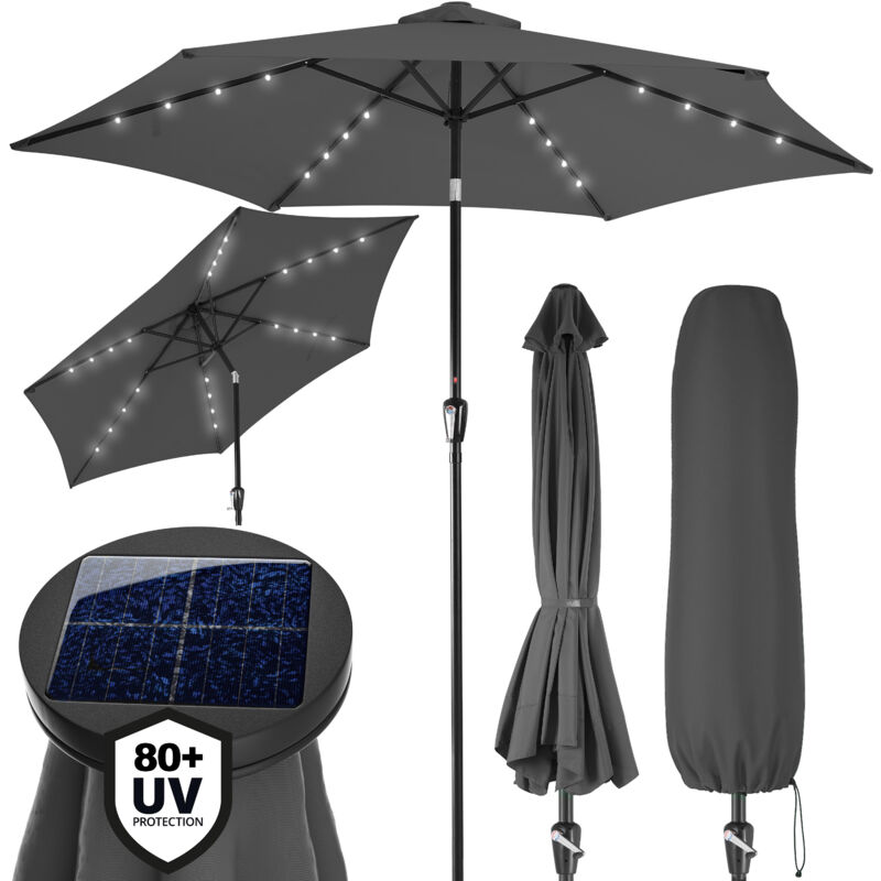 foto del prodotto kingsleeve ombrellone da giardino 270cm con 24 led a energia solare parasole idrorepellente protezione 80 antracite
