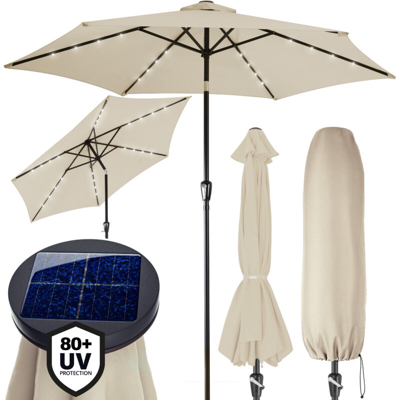 foto del prodotto kingsleeve ombrellone da giardino 270cm con 24 led a energia solare parasole idrorepellente protezione 80 beige