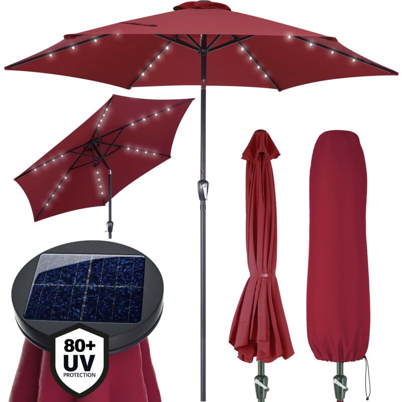 foto del prodotto kingsleeve ombrellone da giardino 300cm con 24 led a energia solare parasole inclinabile idrorepellente rosso