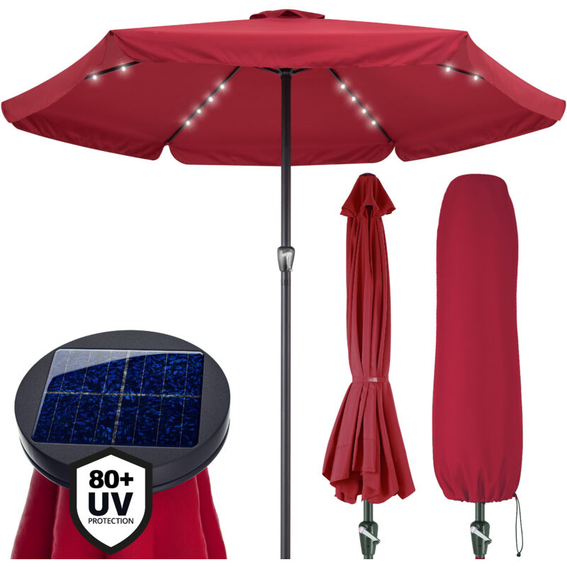 foto del prodotto kingsleeve ombrellone da giardino 330cm con 24 led a energia solare parasole inclinabile idrorepellente protezione uv 80 rosso