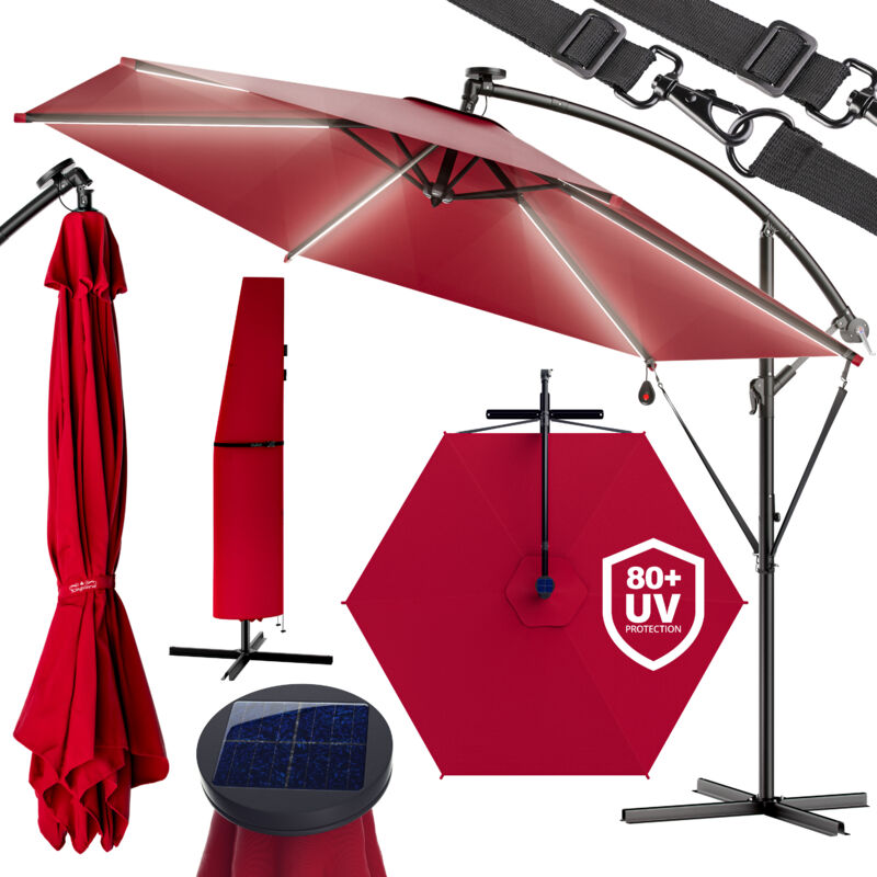 foto del prodotto kingsleeve ombrellone da giardino 350cm con led a energia solare parasole inclinabile idrorepellente rosso
