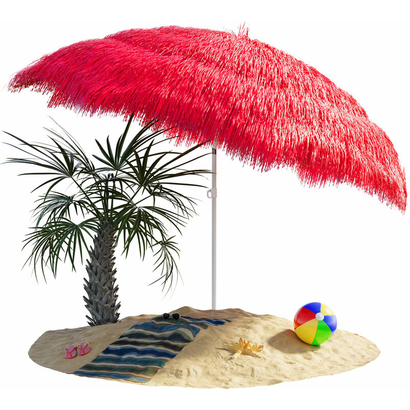 foto del prodotto kingsleeve ombrellone hawaii 160 cm inclinabile regolabile da spiaggia ombrello giardino parasole uv30 rosso