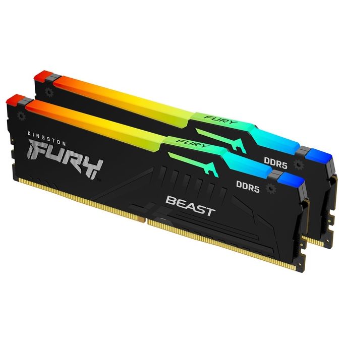 foto del prodotto kingston fury beast nero rgb xmp 32gb 6800mt-s ddr5 cl34 dimm memoria gaming per computer fissi kit da 2 - kf568c34bbak2-32