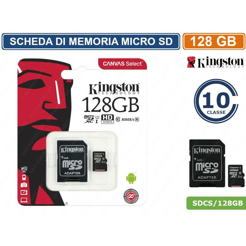 foto del prodotto kingston scheda di memoria memory card micro sd uhs i classe 10 80mb s 128gb