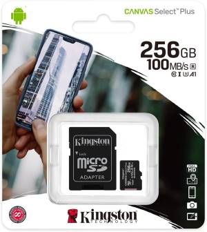 foto del prodotto kingston technology canvas select scheda micsdxc plus 100r a1 c10 da 256gb adattatore