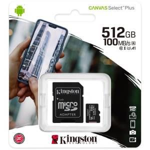 foto del prodotto kingston technology canvas select scheda micsdxc plus 100r a1 c10 da 512gb adattatore
