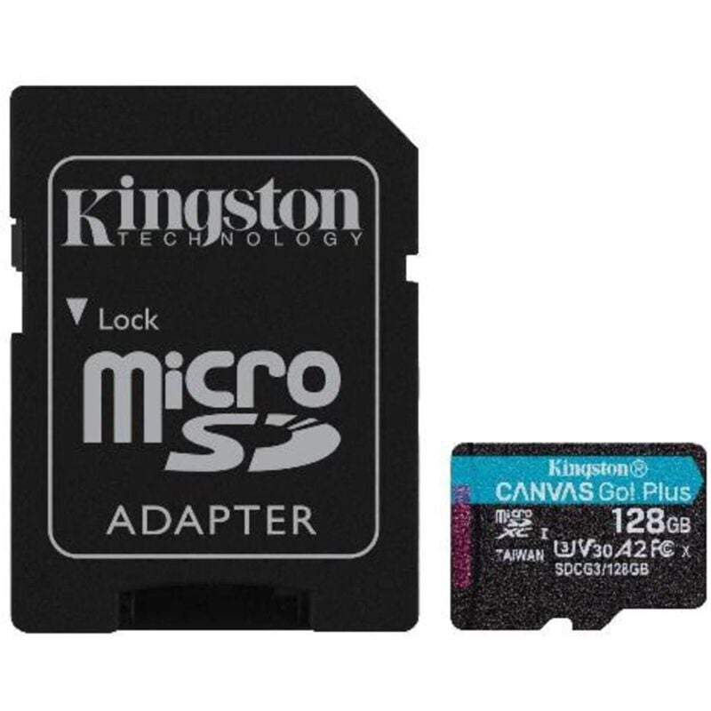 foto del prodotto kingston trans flash 128 gb canvas go plus sdcg3 128gb class 10 con adattatore 