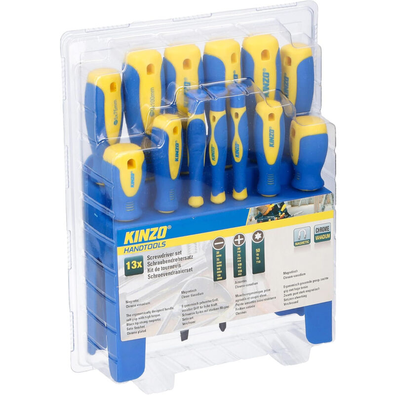 foto del prodotto kinzo cacciaviti giraviti magnetici set 13pz chrome vanadium con stand supporto