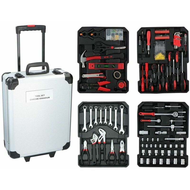 foto del prodotto kinzo trolley cassetta valigetta porta utensili da lavoro completa di attrezzi 187pz