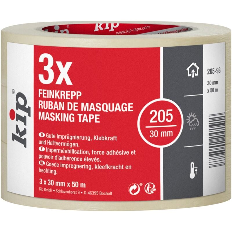 foto del prodotto kip masking tec fine crepe nastro crepe 3x 30 mm x 50 m nastro adesivo impregnato per interni bordi colorati alta forza adesiva resistente