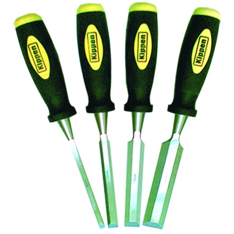 foto del prodotto kippen 1223 set di 4 pezzi di scalpelli per la lavorazione del legno. con impugnatura in bicomponente giallo nero.