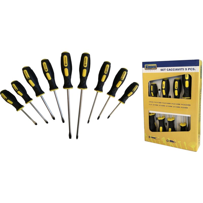 immagine 0 del prodotto kippen 1226bx set da 9 pezzi di cacciaviti semi professionali in acciaio al cromo vanadio con impugnatura in materiale soft grip 