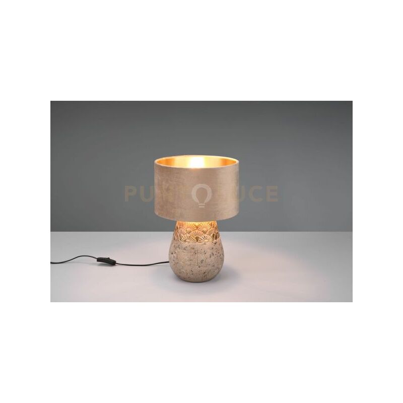 foto del prodotto kiran lampada da tavolo ceramica grigio e oro con paralume velluto beige e oro h. 38cm 1 luce attacco e27