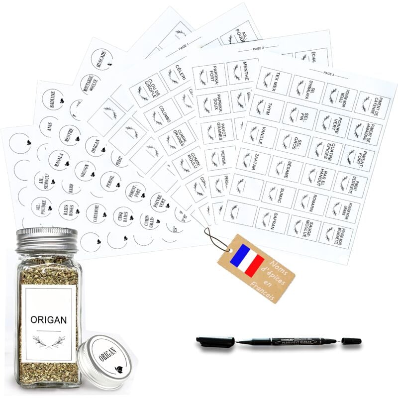foto del prodotto kistayle 140 etichette autoadesive nome spezie pi comuni in francese per barattoli non inclusi etichette spezie francesi