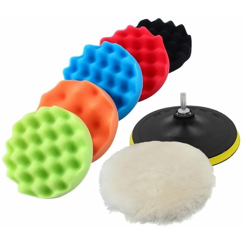 foto del prodotto kit 10 pz spugna lucidante ceratura adattatore per trapano lucidatrice 80mm