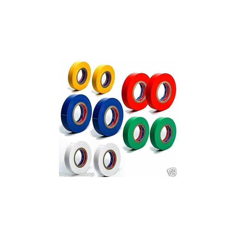 foto del prodotto kit 10 rotoli nastro isolante elettrico per elettricista pvc colori assorti