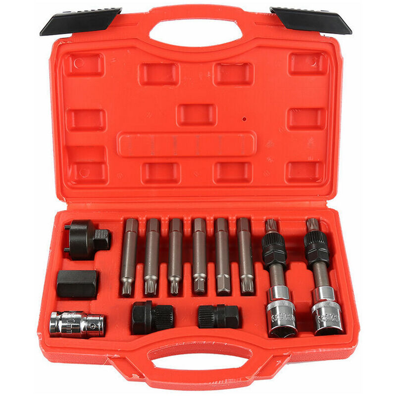 foto del prodotto kit 13 pezzi chiavi smontaggio puleggia e alternatore motore auto svita avvita
