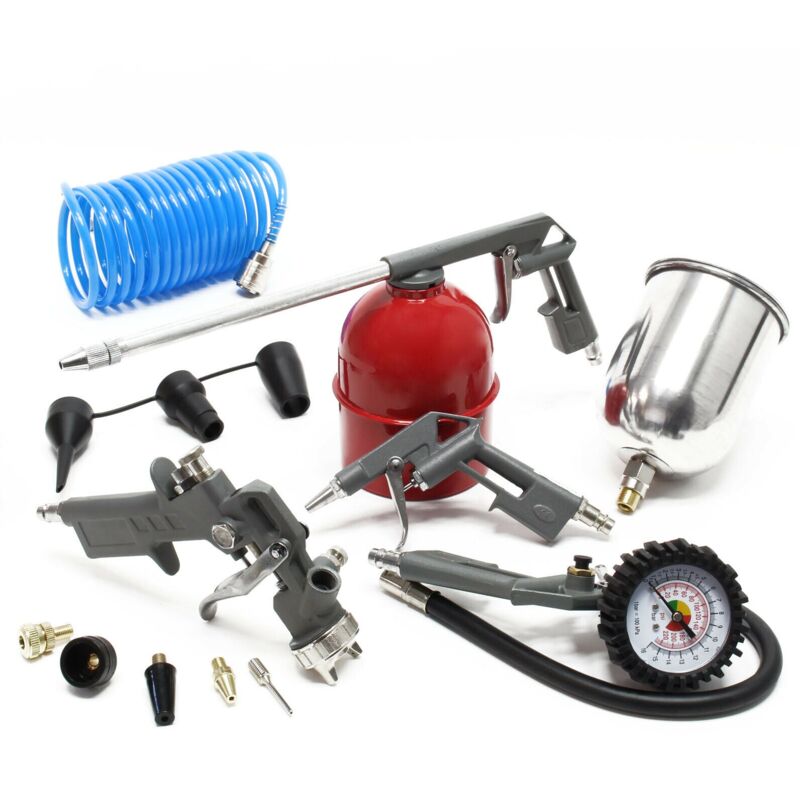 foto del prodotto kit 13 pezzi ugelli pneumatici per utensili ad aria compressa tubo a spirale 160002789