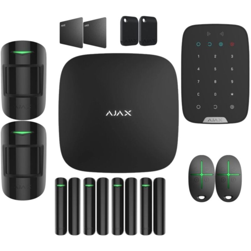foto del prodotto kit 14 pezzi hub 2 plus motion door protect spacecontrol pass tag keypad ajax