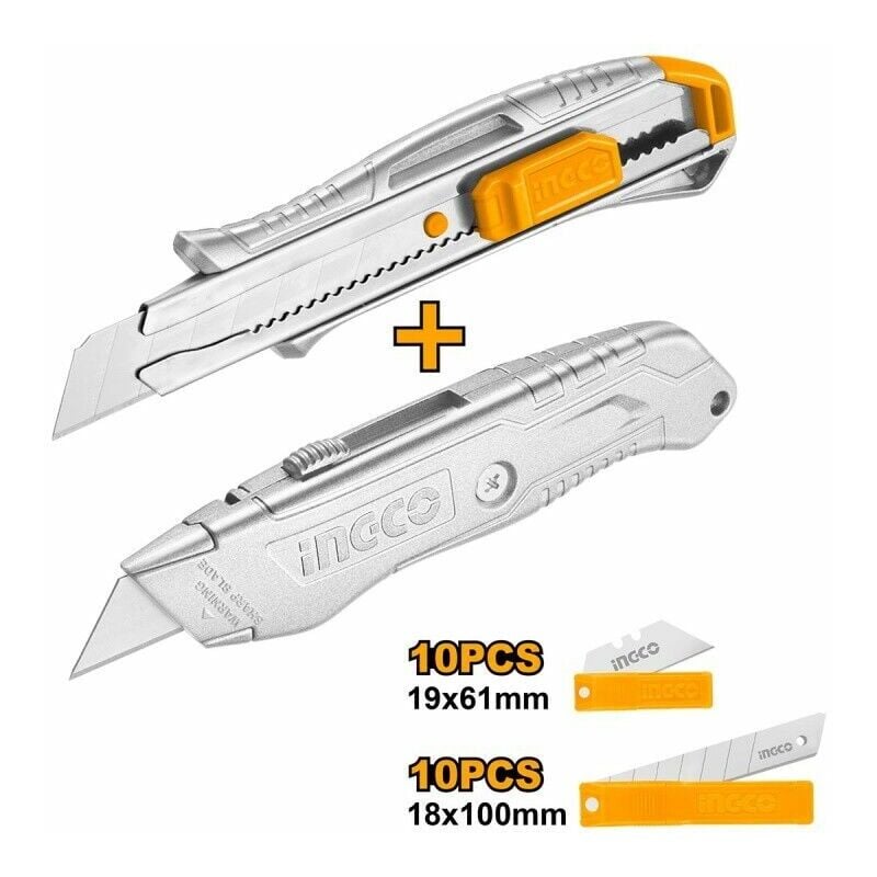 foto del prodotto kit 2 cutter professionale alluminio ingco 10 lame 18x100mm 10 lame 61x19 mm