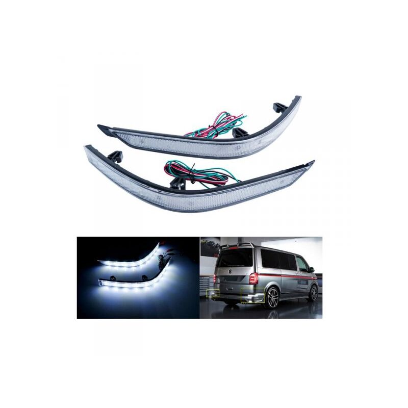 foto del prodotto kit 2 fanali posteriori a led trasparente con luce rosso bianco per vw multivan t5 caravelle transporter t6 oem 7e0945105d