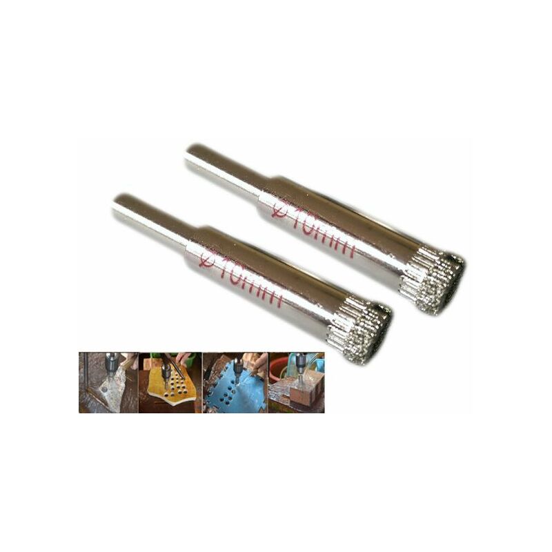 foto del prodotto kit 2 fresa a tazza diamantata 10 mm per vetro, marmo, ceramica e vetroresina