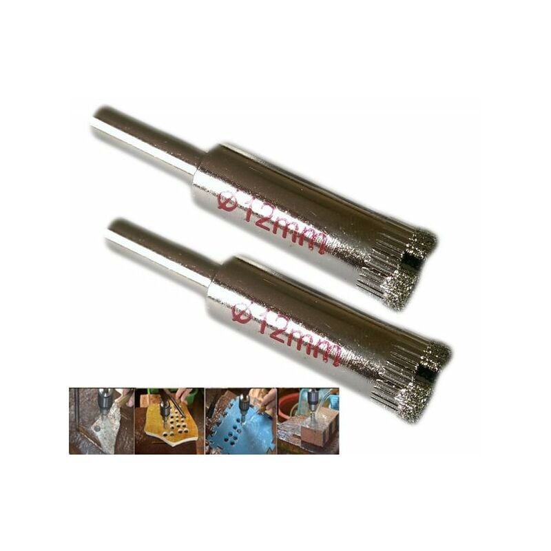 foto del prodotto kit 2 fresa a tazza diamantata 12 mm per vetro, marmo, ceramica e vetroresina