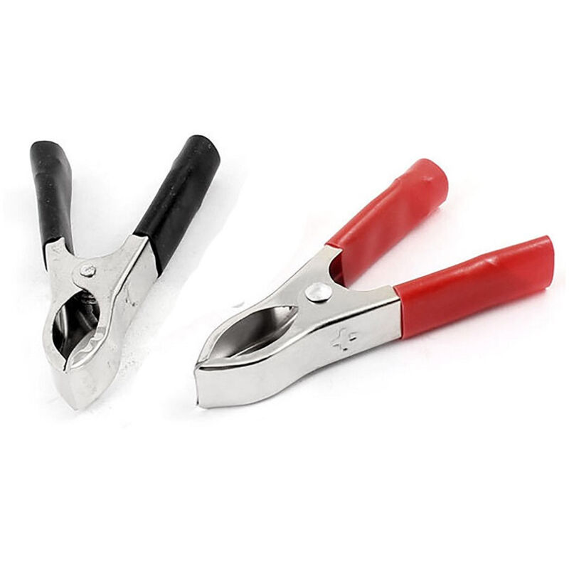 foto del prodotto kit 2 pinze coccodrillo morsetti 25a rosso nero con cappuccio in plastica trade shop traesio