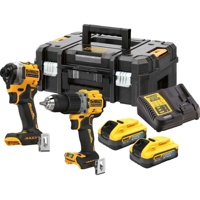 foto del prodotto kit 2 utensili dewalt 2 batterie 18v 5ah powerstack trapano a percussione dcd805 avvitatore a percussione dcf850 dck2050h2t qw