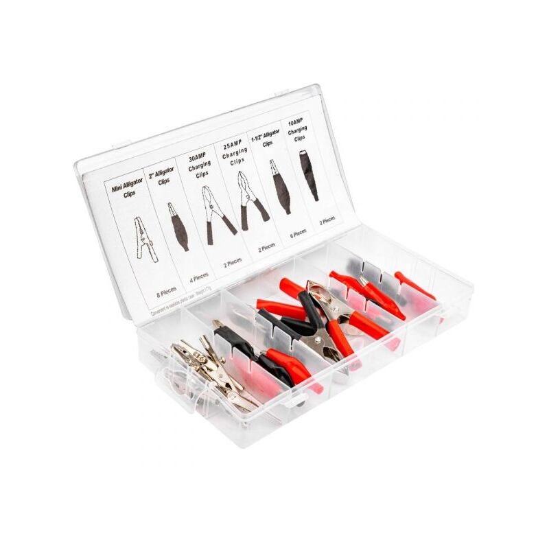 foto del prodotto kit 24 morsetti alligatore assortimento mollette coccodrillo 6 dimensioni