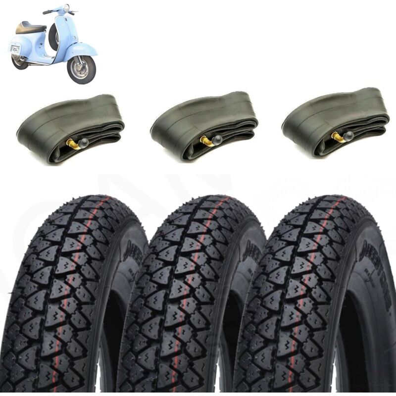 foto del prodotto kit 3 gomme 3.50 10 camere daria pneumatici neri copertoni vespa px 51j d795 4 p.r.