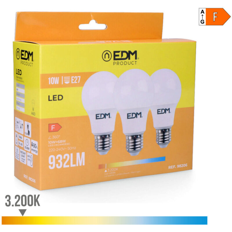foto del prodotto kit 3 lampade a led e27 10 10w 9 932lmfralatn 3200kfralatn luce calda edm