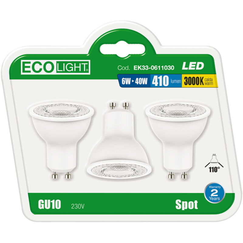 foto del prodotto kit 3 lampadine a led gu10 per faretti ecolight 6000k fredda