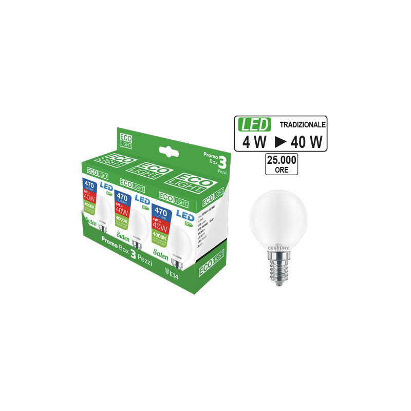 foto del prodotto kit 3 lampadine a led miniglobo e14 ecolight 4w