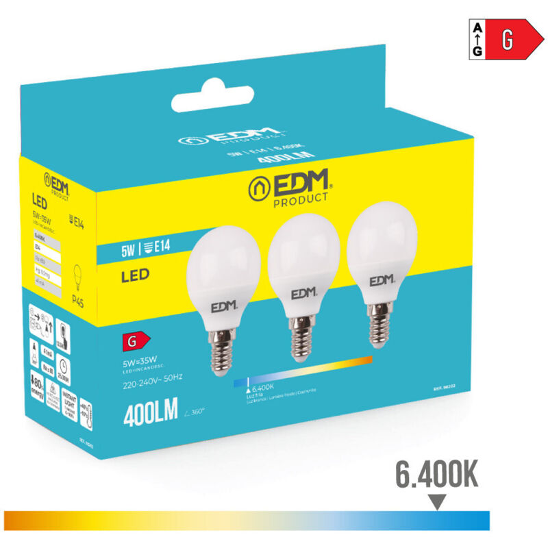 foto del prodotto kit 3 lampadine a led sferiche e1414 5w 400 400lmfralatn luce fredda4 4,5x8cm