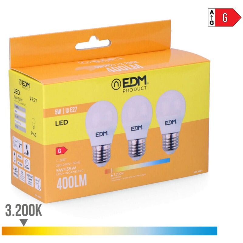 foto del prodotto kit 3 lampadine led sferiche e2727 5w 400 400lmfralatn luce calda4 4,5x8cm