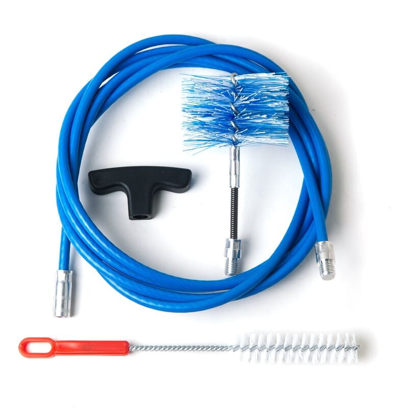 foto del prodotto kit 3 metri scovolo flex 80mm kit pulizia stufa a pellet tubi canna fumaria con curve blu