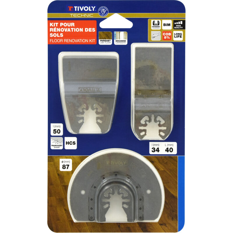 foto del prodotto kit 3 pezzi lame oscillanti per multi tool per rifacimento pavimenti tivoly