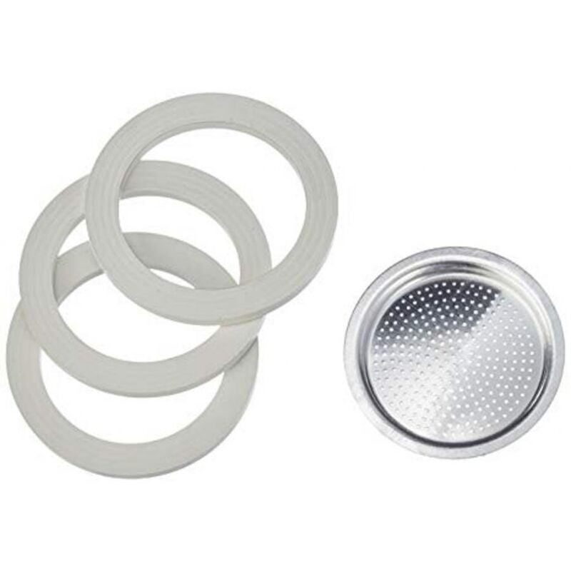 foto del prodotto kit 3pz guarnizioni caffettiera moka bialetti 2 tazze filtro adattabile
