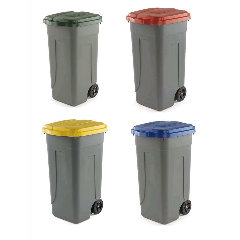 foto del prodotto kit 4 pezzi pattumiera bidone portarifiuti per raccolta differenziata 100 litri kit 4 pezzi