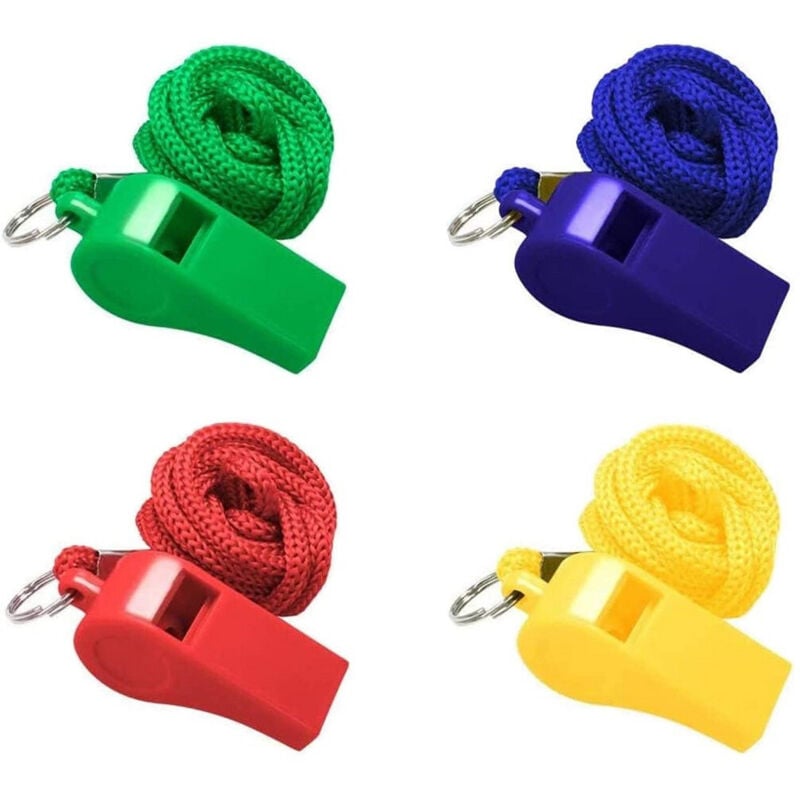 foto del prodotto kit 4 pz fischietti in plastica con cordino per coach allenatori calcio arbitro - - trade shop traesio