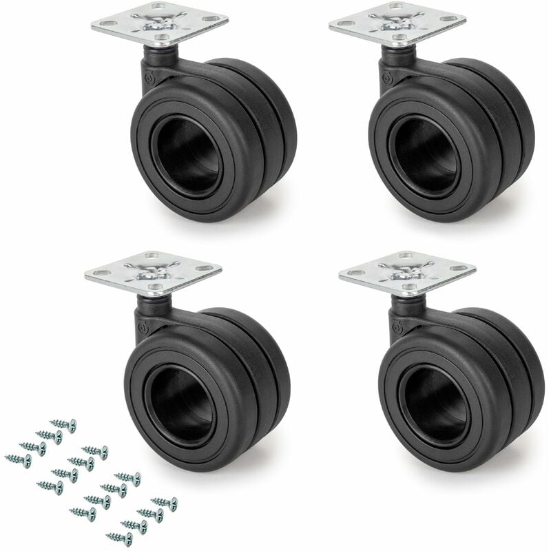 foto del prodotto kit 4 ruote per mobili 65 mm in plastica emuca nero
