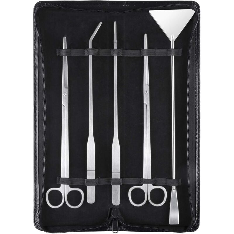 foto del prodotto kit 5 in 1 per acquari in acciaio inossidabile, attrezzi per piante acquatiche, pinzette, forbici, spatola